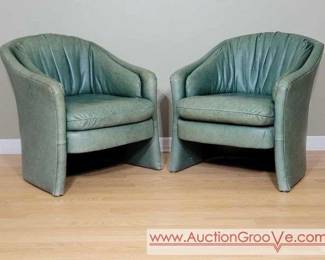 13 Pair of Green LeatherCraft Round Arm Chairs