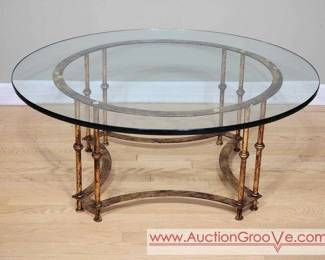 11 Spanish Gilt Iron Coffee Table with Round Glass Top.