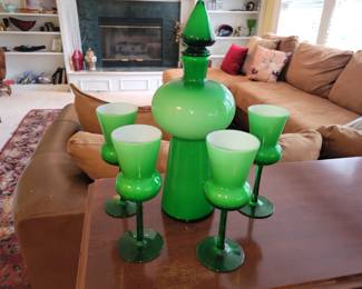 Antique hand blown decanter glass set