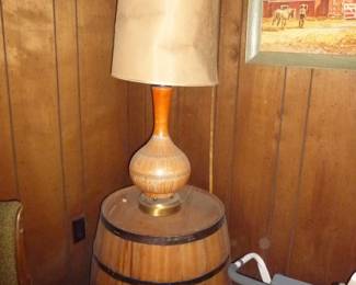 wood barrel and old lamp