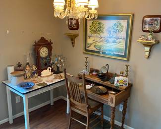 Primitive desk with porcelain top table.