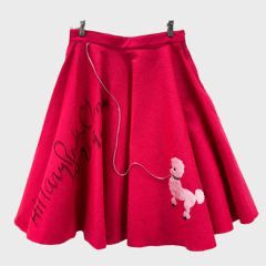 HILLARY RODHAM CLINTON SIGNED UNBRANDED Vintage Pink Felt Poodle Skirt. 10-21-94. Sz 29 Waist.
