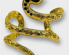 Sleek Goldtone Snake Bracelet with Faux Emerald Eyes
