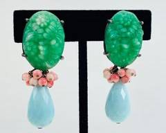 Iradj Moini Drop Earrings with Hand-carved Jade and Semi-Precious Stones
