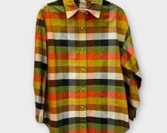 ISAAC MIZRAHI 100% SILK Autumn Plaid Oversized Blouse. Sz M
