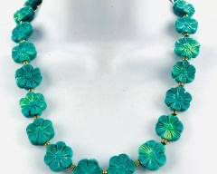 Turquoise or Howlite Floral Bead Statement Necklace
