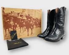 Lucchese Vintage Handmade Black Leather Cowboy Boots, Mens Size 13
