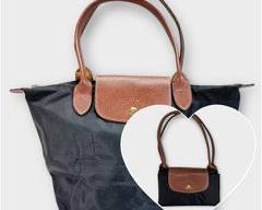LONGCHAMP Paris Le Pliage Original Black Tote with Leather Trim.
