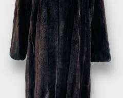 Vintage Authentic Chocolate Mink Fur Long Coat W Detachable Hood
