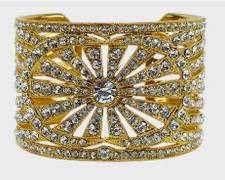 PAcn Stunning Goldtone and Rhinestone Cuff with Sunray Motif
