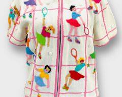 Michael Simon New York Knit Zip Up Kith Tennis Pickleball Girl Sweater Art Fashion Size S
