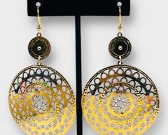 BRONZE MILOR Drop Dangle Statement Earrings Featuring Lacy Medallions with Rhinestone Centers
