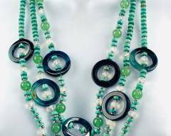 Art Deco Sterling Silver and Howlite Triple-Strand Necklace with Multicolor Stones Statement Necklace
