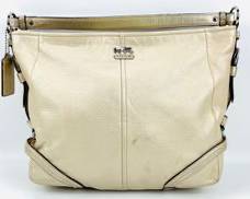 COACH Ivory Pebble-grained Leather Purse with Shoulder Strap and Chrome Hardware
