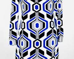 KWONS BOUTIQUE High End Tailored Black,Blue & White Patterned Long Sleeve Dress
