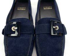 STUART WEIZTMAN Vintage Buckleberry Navy Suede Flats, Women's Size 6
