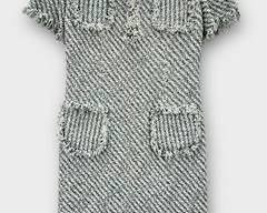 KWONS BOUTIQUE McLean VA, High End Luxury, Chanel Style Knit White/Black Mid Length Dress with Raw Edges.
