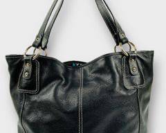 THE SAK Black Pebbled Leather Medium Tote with White Stitching and Chrome Hardware
