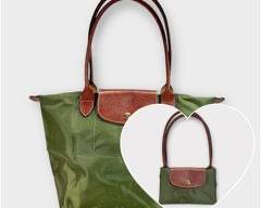 LONGCHAMP Paris Le Pliage Original Olive Tote with Leather Trim. NIB
