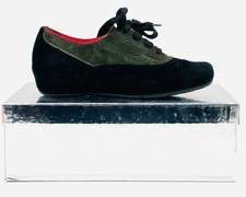 PAS DE ROUGE Tara Tie Black/Green Suede Shoes Camoscio Nero Size 36
