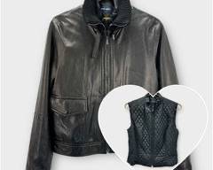 GIORGIO ARMANI CLASSICO Genuine Leather MOTO Jacket with Wool Lining and Black Quilted Liner Vest. Made in Italy. Sz 44
