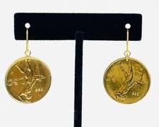 Gold Tone Metal Coin Drop Dangle Pierced Earrings
