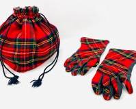 VINTAGE Unbranded Red Tartan Gloves with Red Tartan Drawstring Bag
