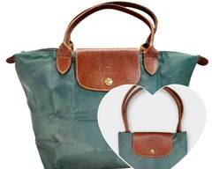 LONGCHAMP Paris Le Pliage Original Blue/Green Tote with Leather Trim.
