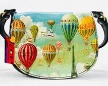 ICON Rangoni Saddlebag Featuring Hot Air Balloons Over Paris Flap Dust Bag Included
