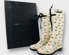 MARC BY MARC JACOBS Multicolor MMJ Bird White And Black Rain Boots Size 6
