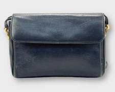 GANSON Dark Blue Leather Crossbody Shoulder Bag W/ Gold Hardware

