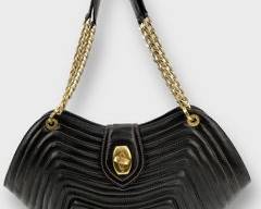 ERIC JAVITS Quilted and Channel-Stitched Black Leather Handbag with Brass Hardware
