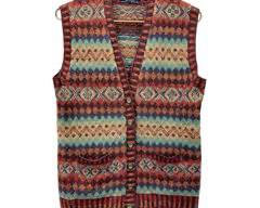 BURBERRYS Autumn Rust/Blue/Multi Wool Vest. Made in Scotland.
