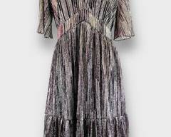 Lilly Pulitzer Racheli Crinkle Dress Gold Metallic Rope Stripe Berry, Women's Size 4
