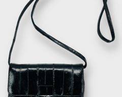 UNBRANDED Genuine EEL Skin Vintage Black Shoulder Bag Made In Korea
