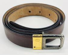GUCCI Mens Vintage Signature Leather Belt with Metal Buckle. Sz 38
