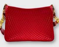 BALLY Red Quilted Genuine Leather Handbag with Gold Tone Hardware.
