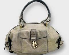 FERRAGAMO Vintage Bronze Slouchy Bag with Brass Hardware and Exterior Pocket
