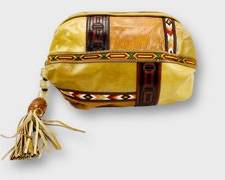 SHARIF Vintage Bohemian Hippie Boho Leather Patchwork Handbag with Tribal Trim and Tassel
