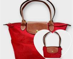 LONGCHAMP Paris Le Pliage Original Red Tote with Leather Trim.
