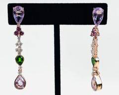 Lovely Goldtone Drop Earrings with Multi-colored Stones
