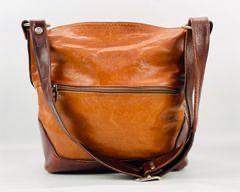 MARINO ORLANDI Leather Two-tone Brown and Caramel Color Bucket Bag with Shoulder Strap and Chrome Hardware
