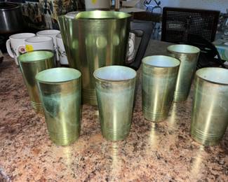 vintage aluminum pitcher and glasses