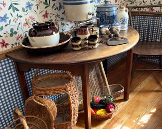 Lots of vintage here!  1/2 Moon table is a dining room  a dining table extension
