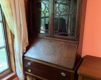 #116	Antique Wood Secretary w/2 drawers, Glass Doors w/flip-down Front - 31x16x66	 $175.00 
