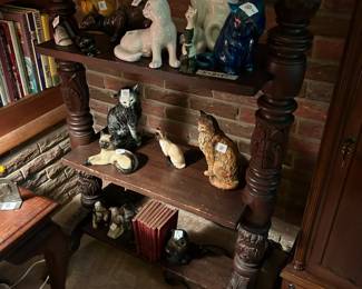 #212	vintage wood shelf with 3 shelves and claw carved feet 31x12x47	 $175.00 
