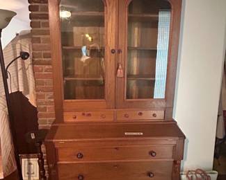 #29	Wood Flip-out Library Desk w/5 drawers & 2 Glass Doors w/3 wood shelves - hand dovetailed - 40x12-21x35-86	 $375.00 
