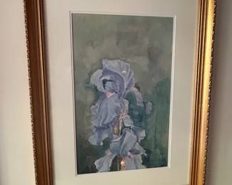 #22	Original Watercolor by Jo AnnCataldos -Dark Blue Iris in Gold frame - 23x31	 $175.00 
