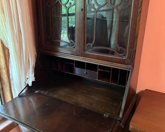 #116	Antique Wood Secretary w/2 drawers, Glass Doors w/flip-down Front - 31x16x66	 $175.00 
