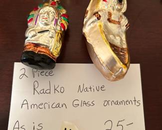 #184	2 pc Radko Native American Glass Ornaments (as is)	 $25.00 
